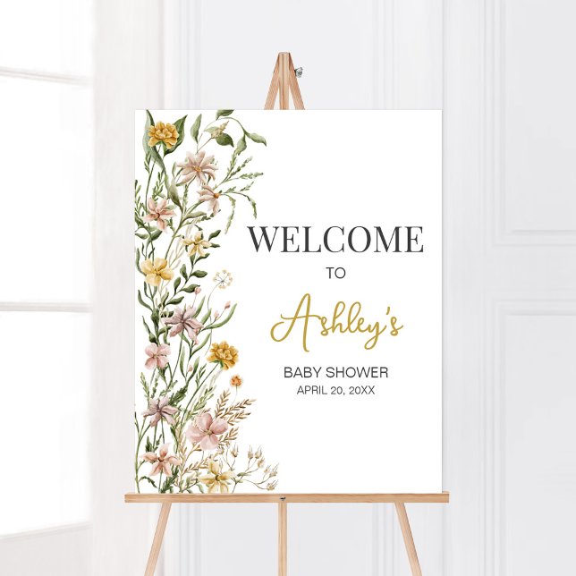 Välkommen till baby Bloom Wildblomme Vår Poster (Floral Baby in Bloom Baby Shower Welcome Sign)