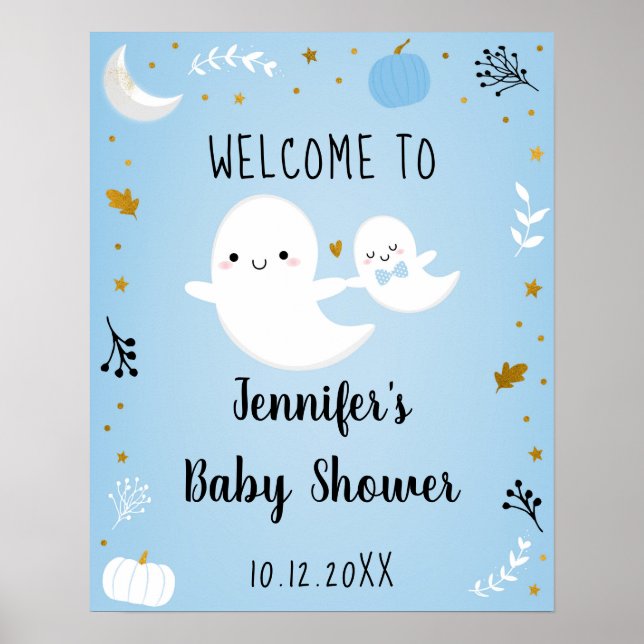 Välkommen till Baby Boo Blue Boy Ghost Baby Shower Poster (Framsidan)