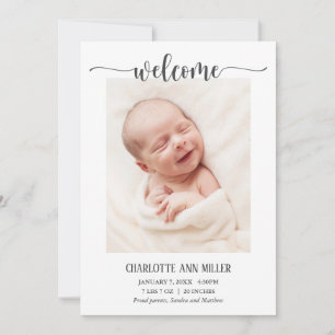 Välkommen till Baby födelsemeddelandefotokort Meddelande