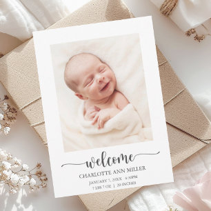 Välkommen till Baby födelsemeddelandefotokort Meddelande