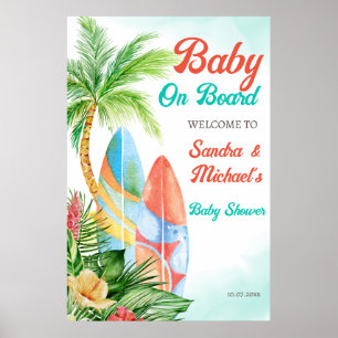Välkommen till baby ombord på tropisk surfning av poster