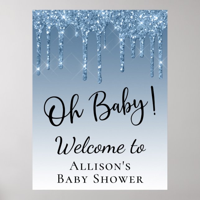 Välkommen till Baby Shower Blue Glitter Poster (Framsidan)