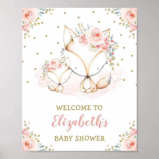 Välkommen till Baby Shower för  Rosa-Blommigt för  Poster (Framsidan)