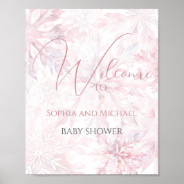 Välkommen till Baby Shower Girl Rosa Snowflake Väl Poster