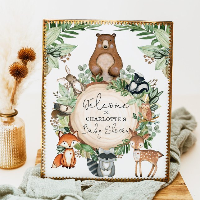 Välkommen till baby shower med botaniska skogsdjur poster (Skapare uppladdad)