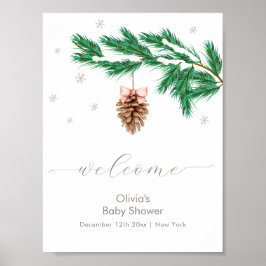 Välkommen till Baby Shower med vinter snöflinga ta Poster