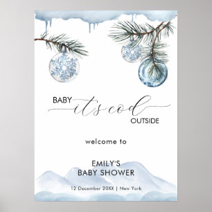 Välkommen till Baby Shower med vinterfjällssnöflin Poster