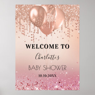 Välkommen till Baby Shower rosa ros guld glitter Poster