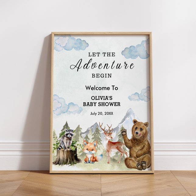 Välkommen till babybabyduschen i Äventyr Poster (Let the Adventure Begin Boy Baby Shower Welcome Sign )