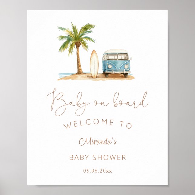 Välkommen till babyduschen för baby ombord på surf poster (Framsidan)