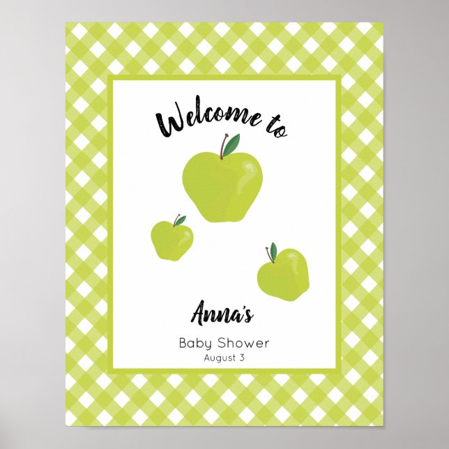 Välkommen till babyduschen i grönt poster (Framsidan)