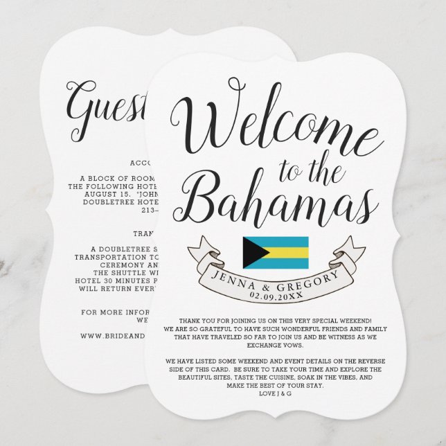 Välkommen till Bahamas | Anpassad Bröllopspresent Inbjudningar (Fram/baksida)