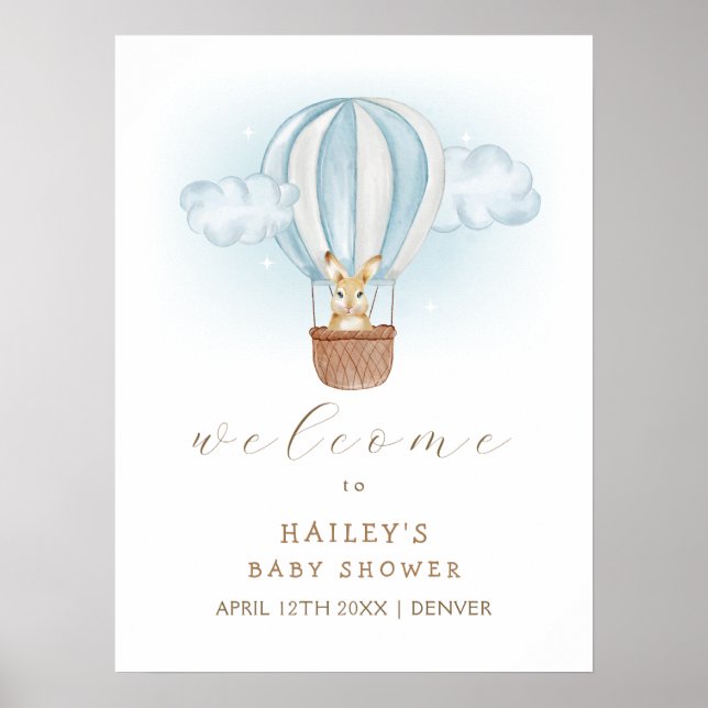 Välkommen till Ballon Baby Shower Blue Bunny Luft Poster (Framsidan)