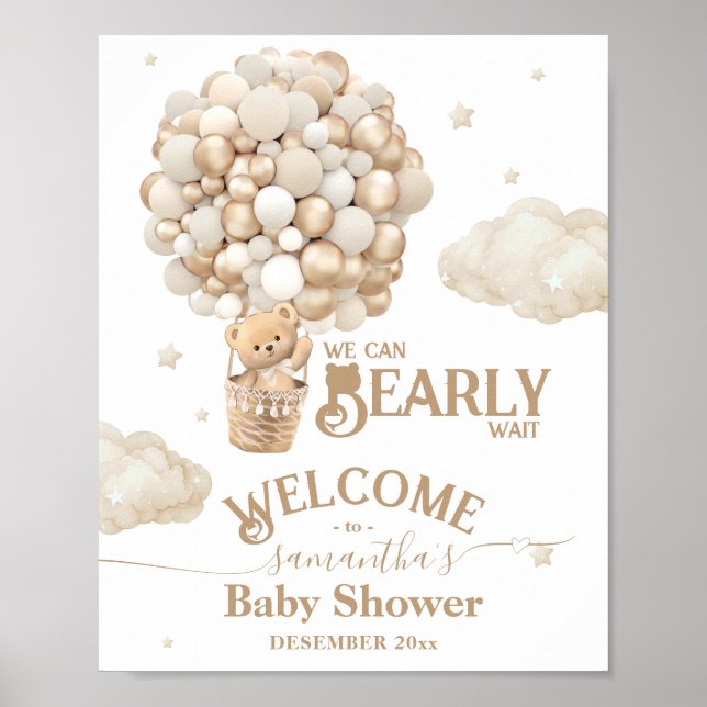 Välkommen till Ballon Barly Wait Baby Shower för n Poster (Framsidan)