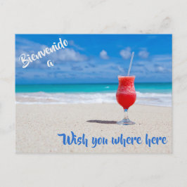 Välkommen till Beach Postcard med Red Tropical Vykort