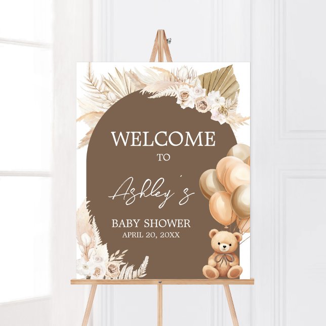 Välkommen till Bear Balloon Baby Shower Poster (Brown Balloons Baby Shower Welcome Sign)