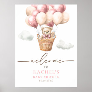 Välkommen till Bear Luftballong Girl Baby Shower Poster