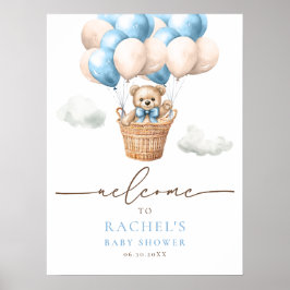 Välkommen till Bear Luftballong Pojke Shower Poster