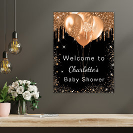 Välkommen till Bebisduschen guld glitter party Poster