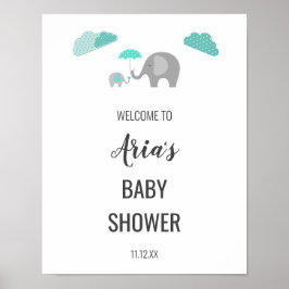 Välkommen till Bebisduschen mamma Elephant Clouds Poster