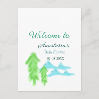 välkommen till bebisfest namn blå grön träd hill  vykort
