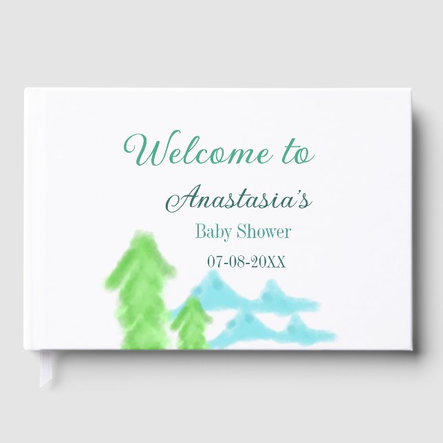 välkommen till bebisfest namn blå grön trädhill  gästböcker (Framsida)