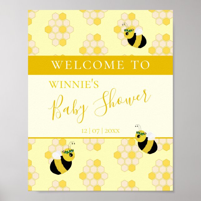 Välkommen till Bee Baby Shower Mamma för Gult Poster (Framsidan)