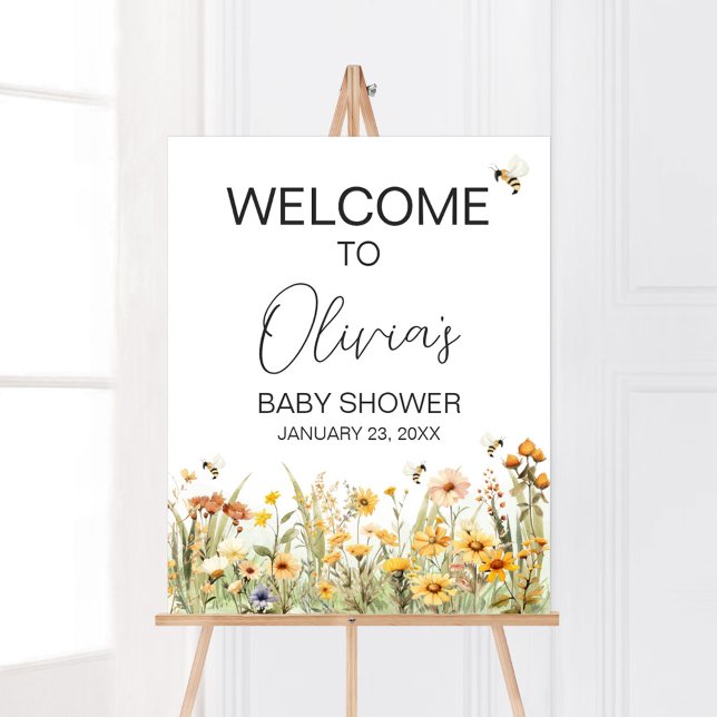 Välkommen till Bee Baby Shower Wildblomma Mamma ti Poster (Mommy to Bee Wildflower Baby Shower Welcome Sign)