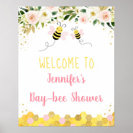 Välkommen till Bee Rosa Guld Blommigt Baby Shower Poster
