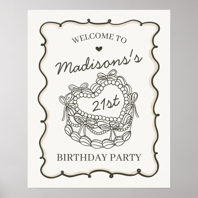 Välkommen till Beige Retro Heart Coquette Cake Bir Poster (Framsidan)