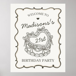 Välkommen till Beige Retro Heart Coquette Cake Bir Poster