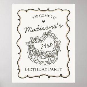 Välkommen till Beige Retro Heart Coquette Cake Bir Poster