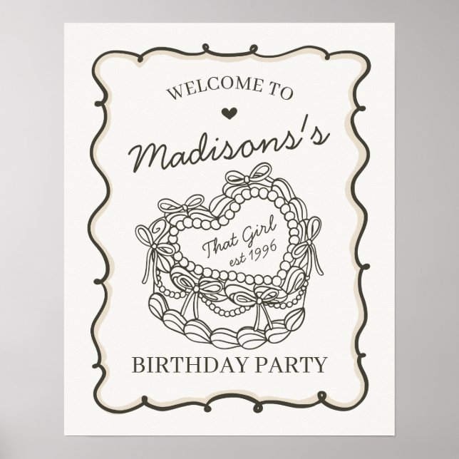 Välkommen till Beige Retro Heart Coquette Cake Bir Poster (Framsidan)