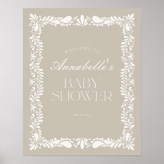 Välkommen till Beige Talavera Tile Fiesta Baby Sho Poster (Framsidan)