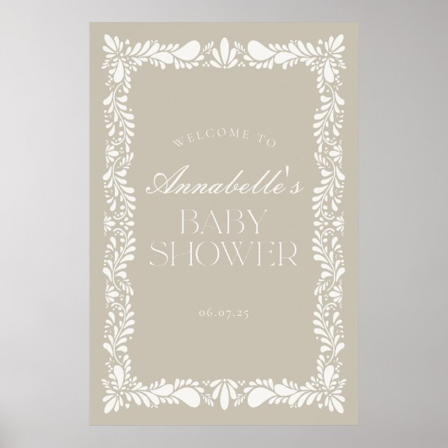 Välkommen till Beige Talavera Tile Fiesta Baby Sho Poster (Framsidan)