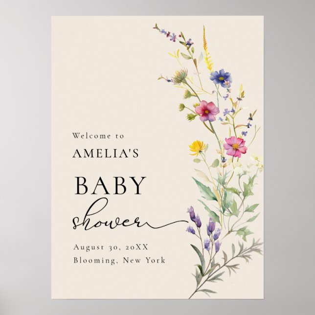 Välkommen till Beige Wildblomma Vår Blommigt Baby  Poster (Framsidan)