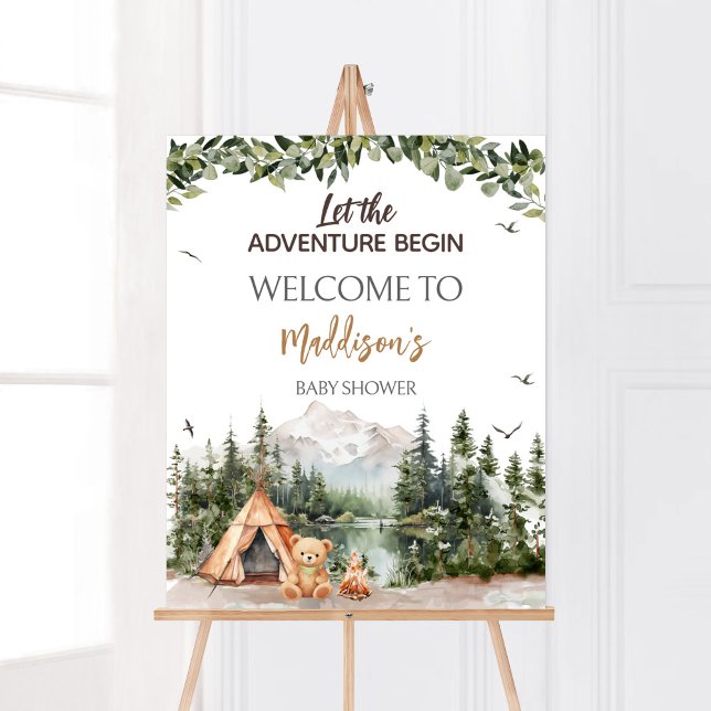 Välkommen till berget äventyr Awaits Poster (Let the Adventure Begin Baby Shower Welcome Sign)