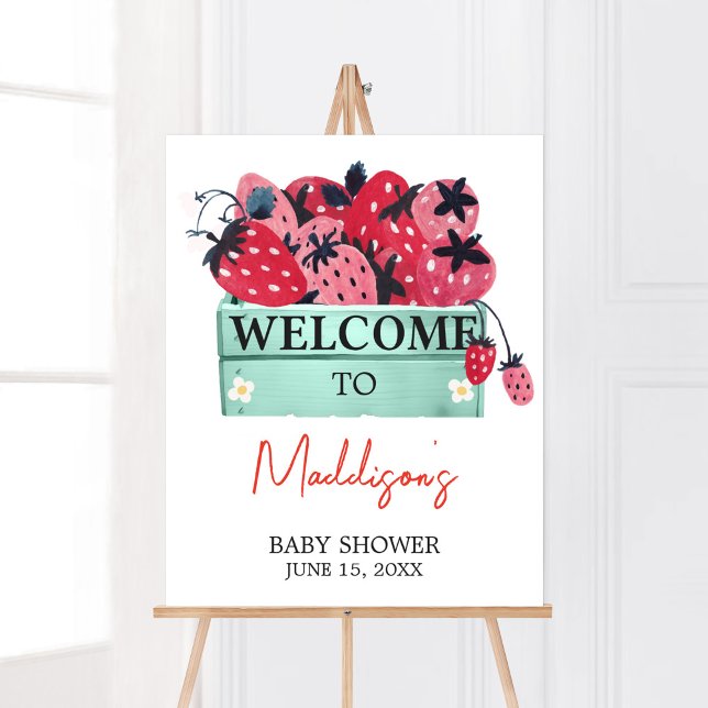 Välkommen till Berry Sweet Baby Shower Poster (Strawberry Baby Shower Welcome Sign)