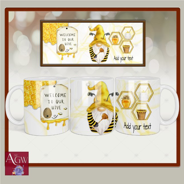 Välkommen till Bie Hive Gnome Honung Comb Mugg (Bee Hive, Bee Keeper, Bee Gnome, Welcome to our Hive, )