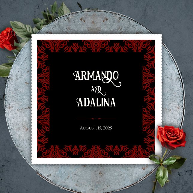 Välkommen till Black and Red Blommigt Gothic Mörk  Pappersservett (Black and Red Floral Gothic Dark Wedding Welcome Napkins)