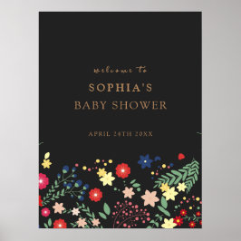 Välkommen till Black Elegant Wildblomma Baby Showe Poster