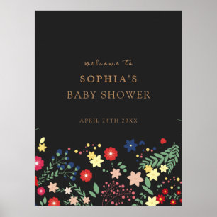 Välkommen till Black Elegant Wildblomma Baby Showe Poster
