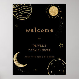 Välkommen till Black Guld Galaxy Rymden Baby Showe Poster