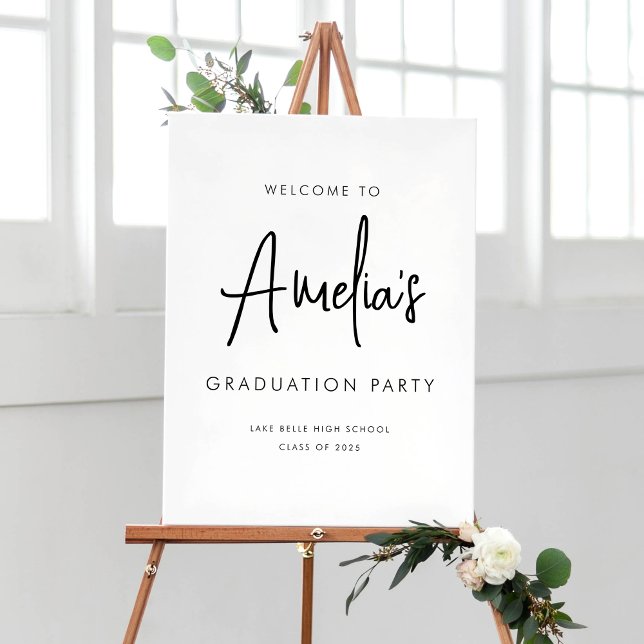 Välkommen till Black Handwriter-Studentfesten Poster (Customizable Graduation Party Welcome Sign - Simple Handwriting Script)