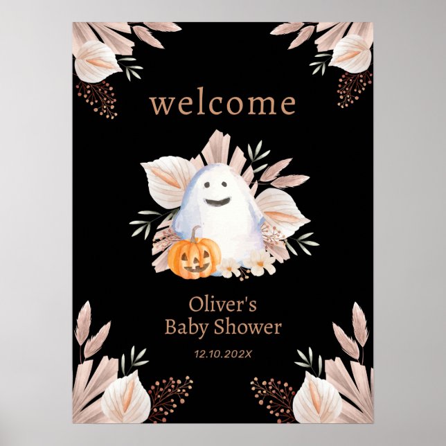 Välkommen till Black Little Boo Boho Ghost Baby Sh Poster (Framsidan)