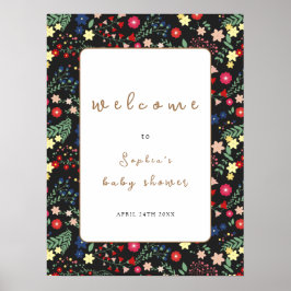 Välkommen till Black Wildblomma Ram Baby Shower Poster