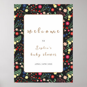 Välkommen till Black Wildblomma Ram Baby Shower Poster