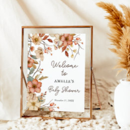 Välkommen till blommigt Boho Wildblomma Baby Showe Poster