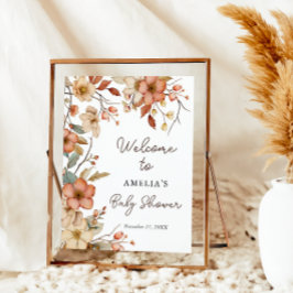 Välkommen till blommigt Boho Wildblomma Baby Showe Poster