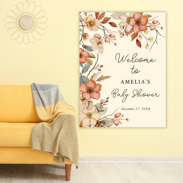 Välkommen till blommigt Boho Wildblomma Ivory Baby Poster (Skapare uppladdad)